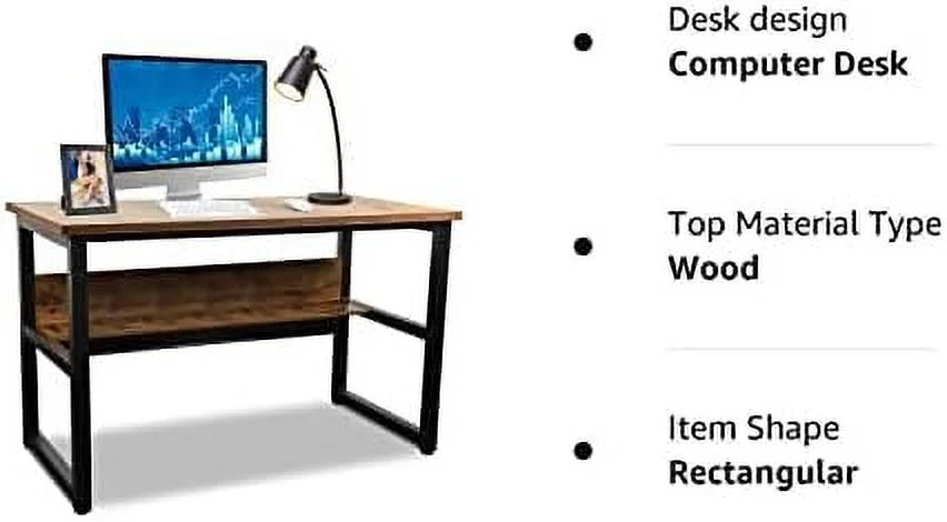 Computer Desk with Shelves 47 Inches Natural Wood Black Metal Frame Q628135