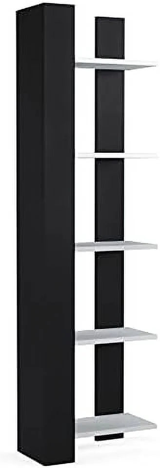 White 5-Corner Unit Display Shelves and Wooden Bookcase T65258