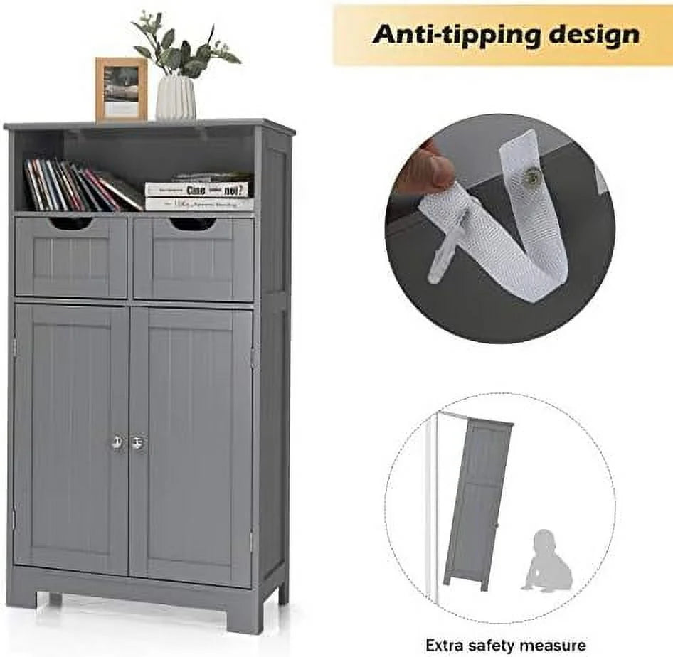 Grey Bathroom Floor Cabinet with 2 Doors and 2 Drawers D557