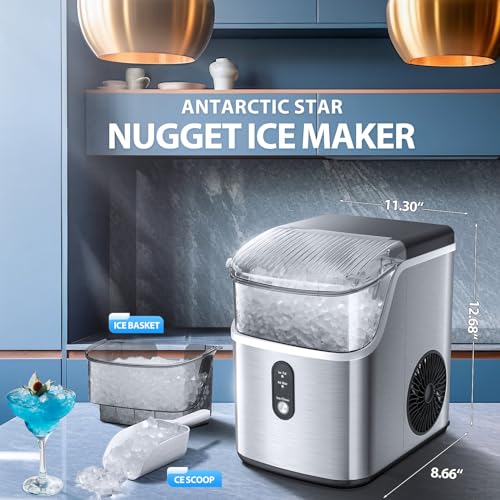 Countertop Ice Maker with Soft Chewable Pellet Ice, 34Lbs/24H, Self-Cleaning, Stainless Steel Silver Q1455