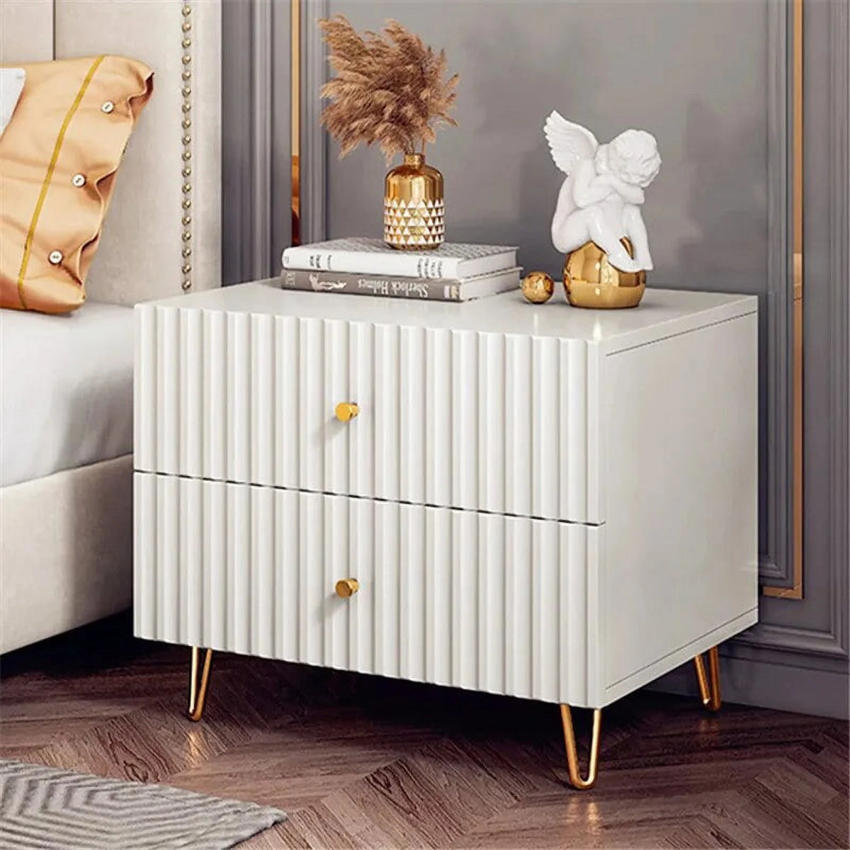 White Modern Nightstand with Drawers X880