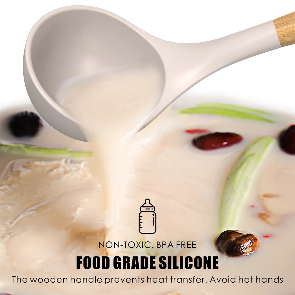 Silicone Cooking Utensils Set Wooden Handles Non-Stick Cookware Y203