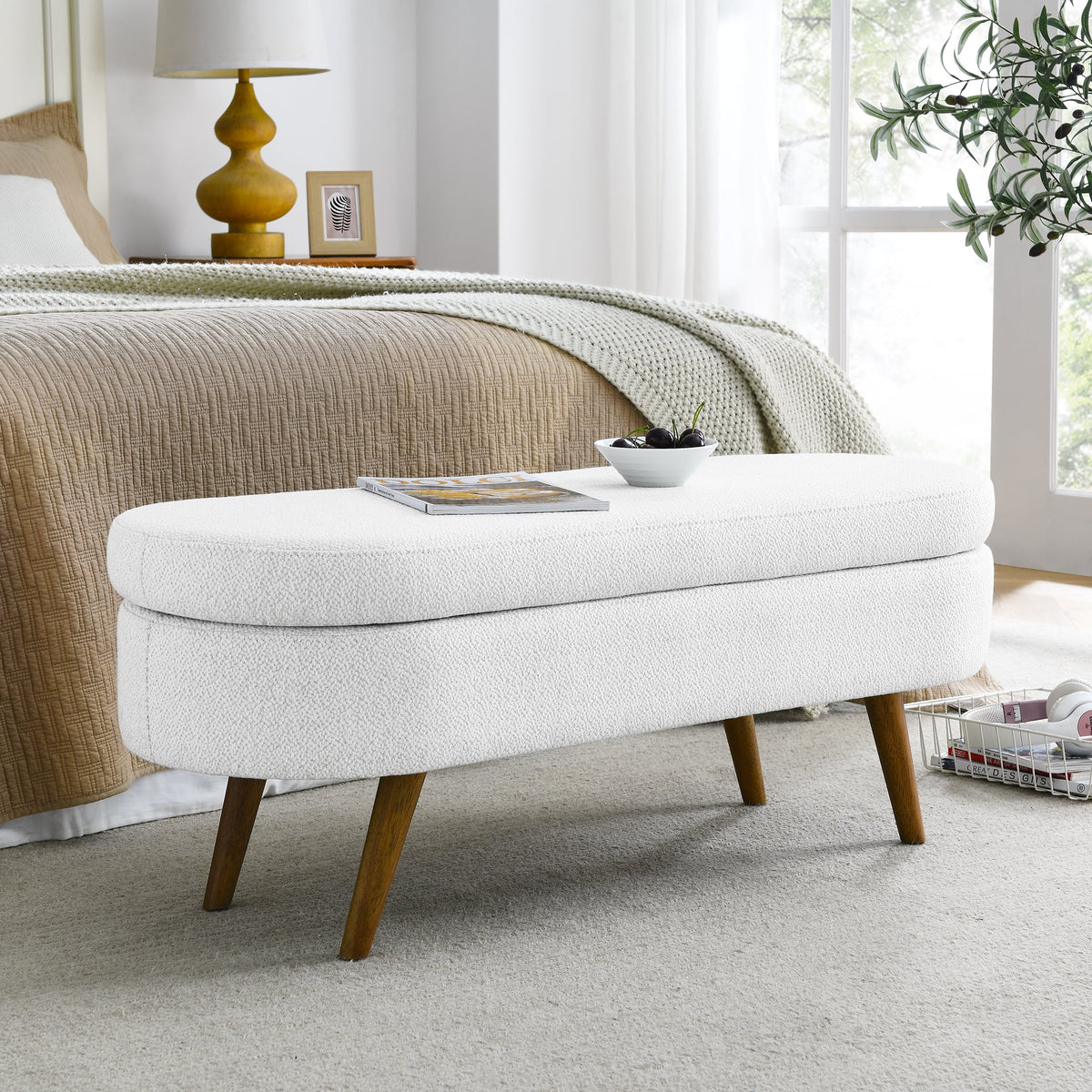 Oval Storage Bench with Rubber Wood Legs K555