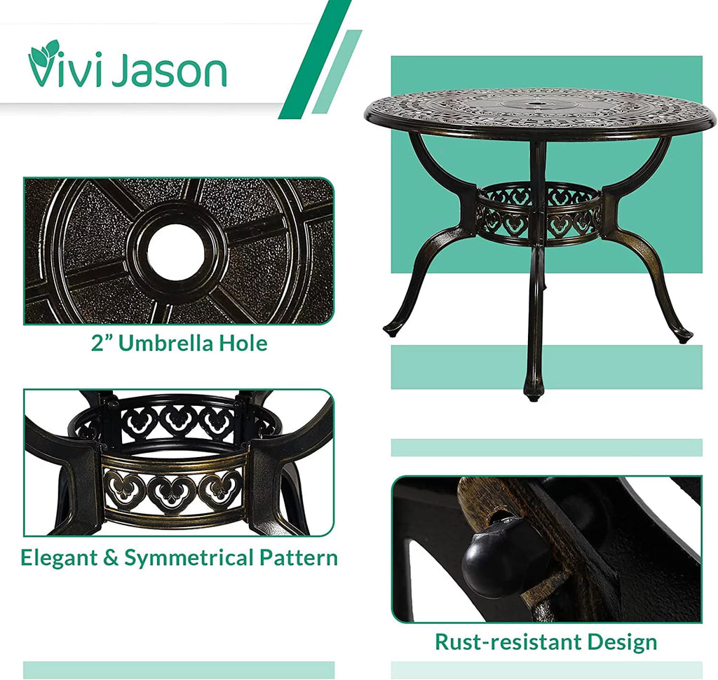 5-Piece Cast Aluminum Outdoor Patio Dining Set with 4 Swivel Chairs and Round Table A49358