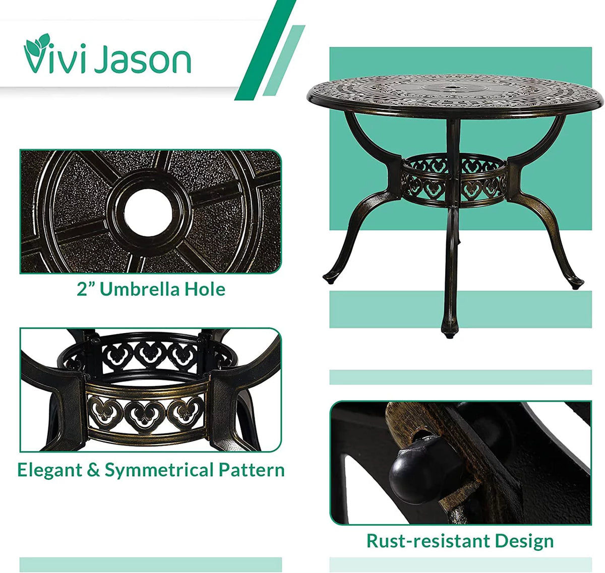 5-Piece Cast Aluminum Outdoor Patio Dining Set with 4 Swivel Chairs and Round Table A49358
