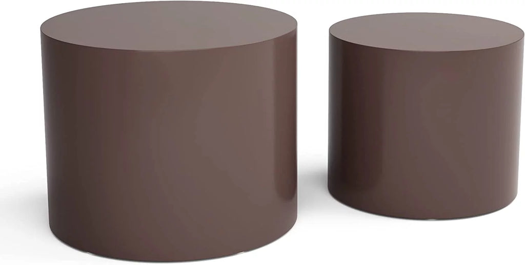 Nesting Coffee Table Set of 2 Modern Circle Wood Side Table L3559