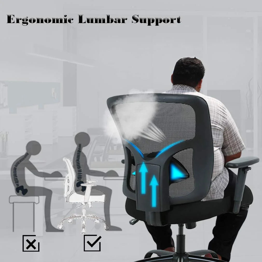Black Mesh Ergonomic Office Chair 400 lbs with Wheels and Adjustable Arms P12772