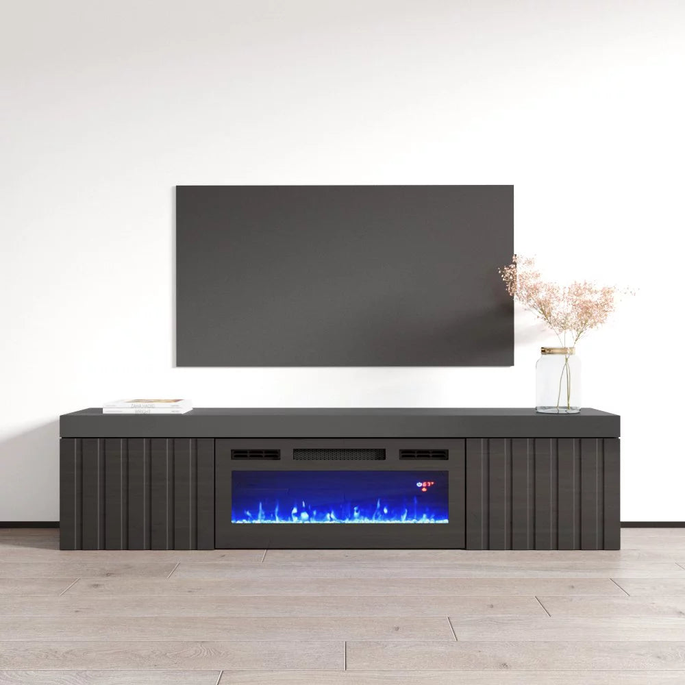 Floating Fireplace TV Stand for TVs up to 80" High Gloss V98270