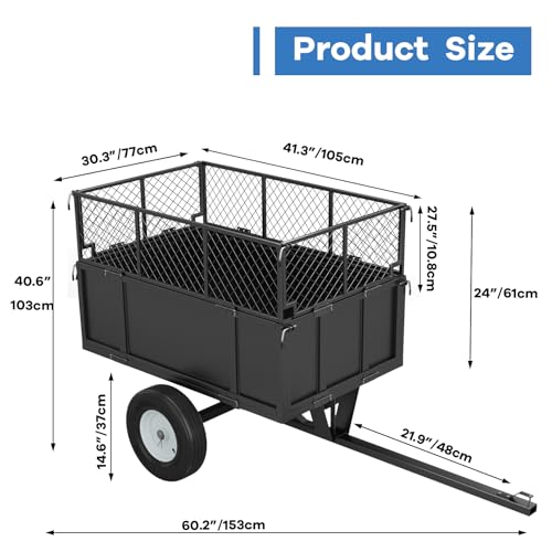 Heavy Duty 750lb ATV Dump Trailer, 17 Cu.Ft Yard Cart with Removable Sides X1547