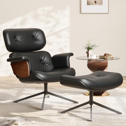 Black PU Leather Recliner Swivel Chair with Ottoman D496854