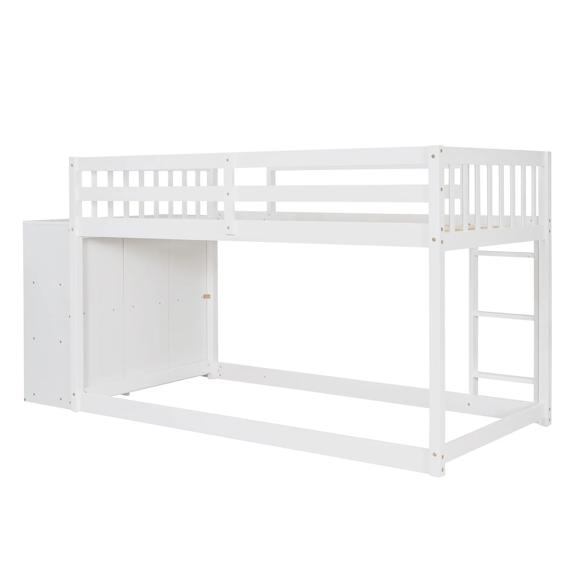 White Wood Twin Over Twin Bunk Bed with Storage U835