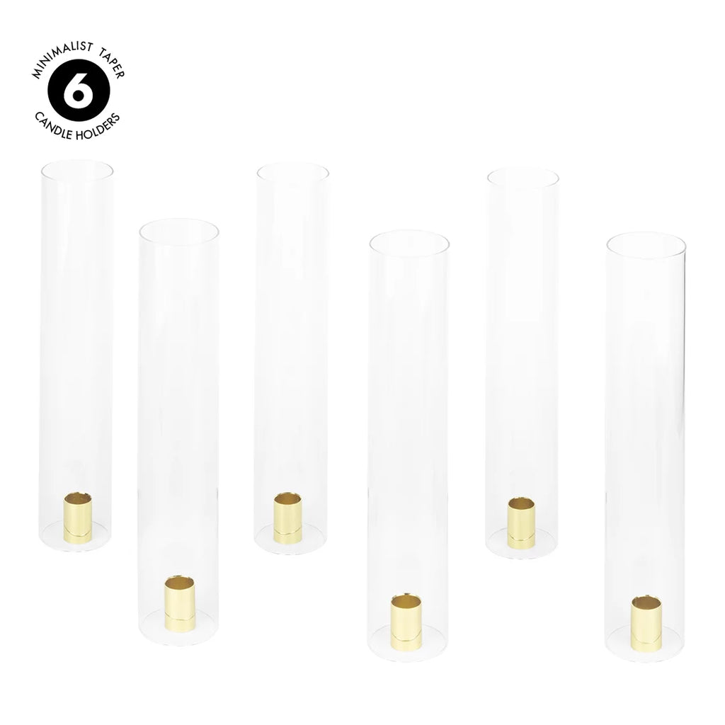 14" Tall Set of 6 Hurricane Glass Taper Candle Holders Q58003