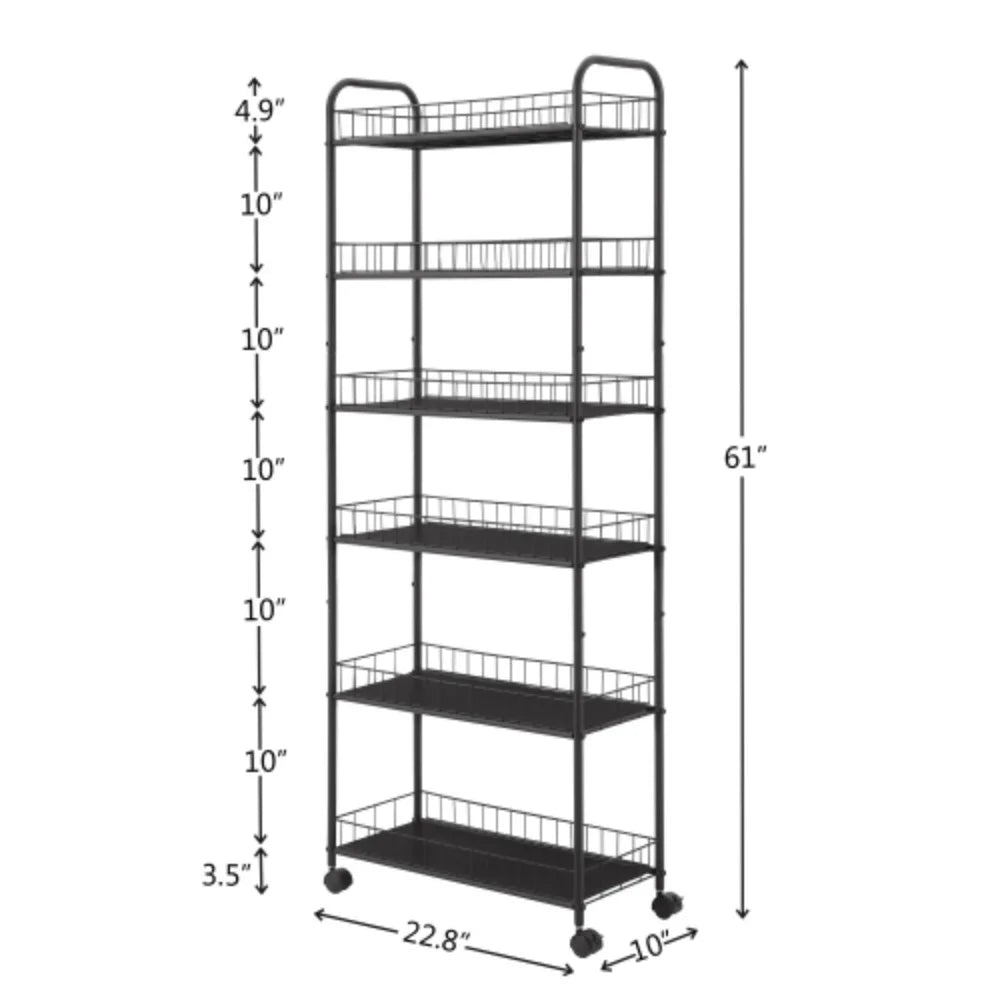 6 Tier Metal Wire Rolling Storage Cart with Wheels N26640