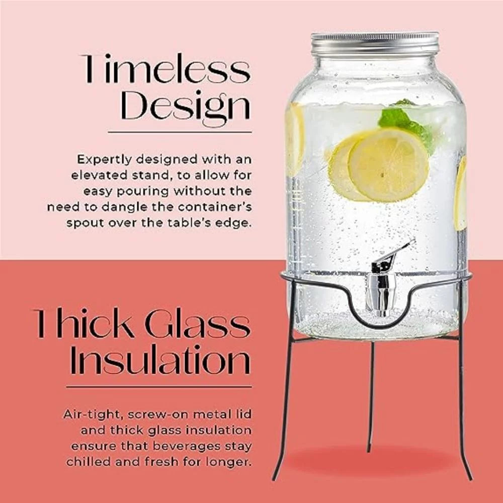 Clear Glass Beverage Dispenser with Spigot and Stand 1 Gallon G528