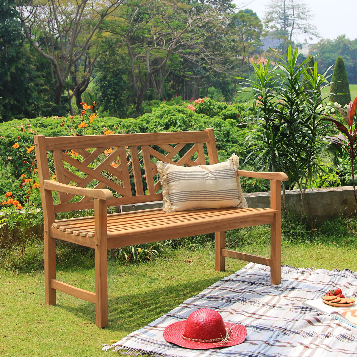 Natural Teak Wood Patio Bench B885527