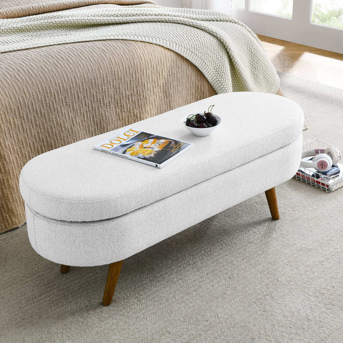 Oval Storage Bench with Rubber Wood Legs K555