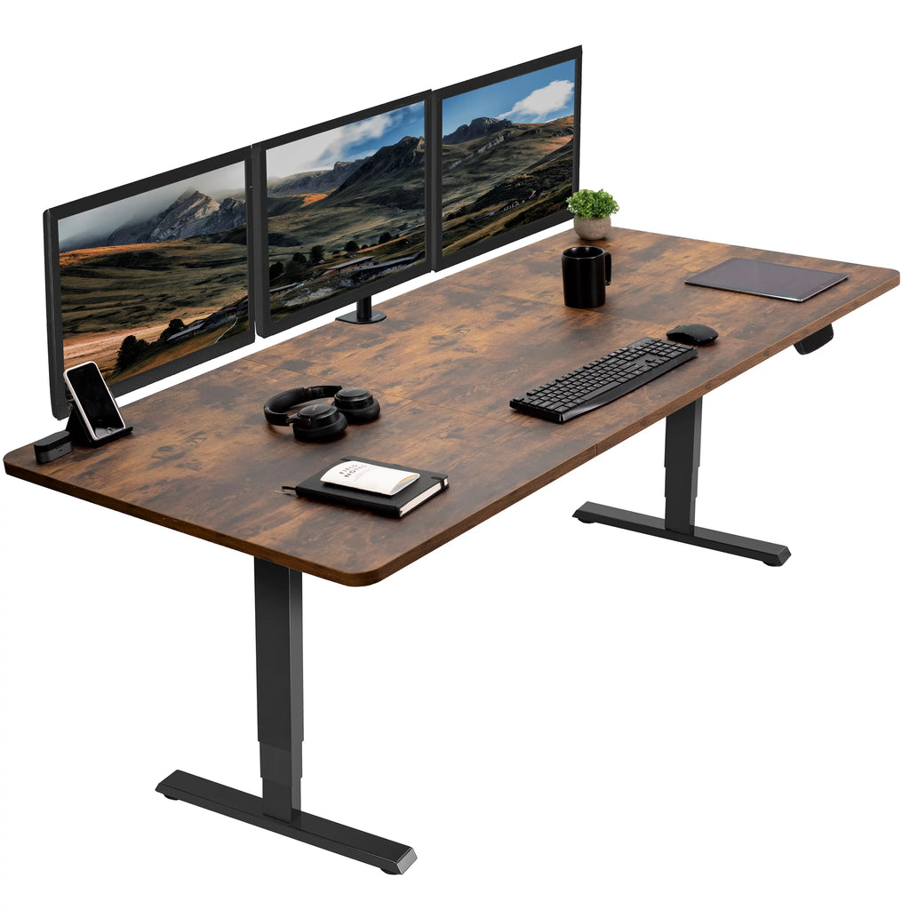 Electric 71”x36” Stand Up Desk, Rustic Vintage Brown Table Top, Black Frame E4320