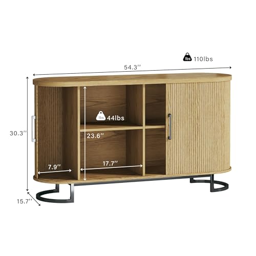 Walnut Fluted Tambour Sideboard Buffet Cabinet with Adjustable Shelves M4405