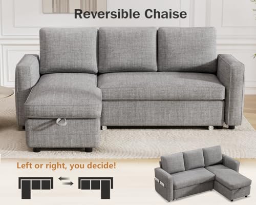 Dark Grey Sleeper Sofa Bed with Reversible Storage Chaise R94815
