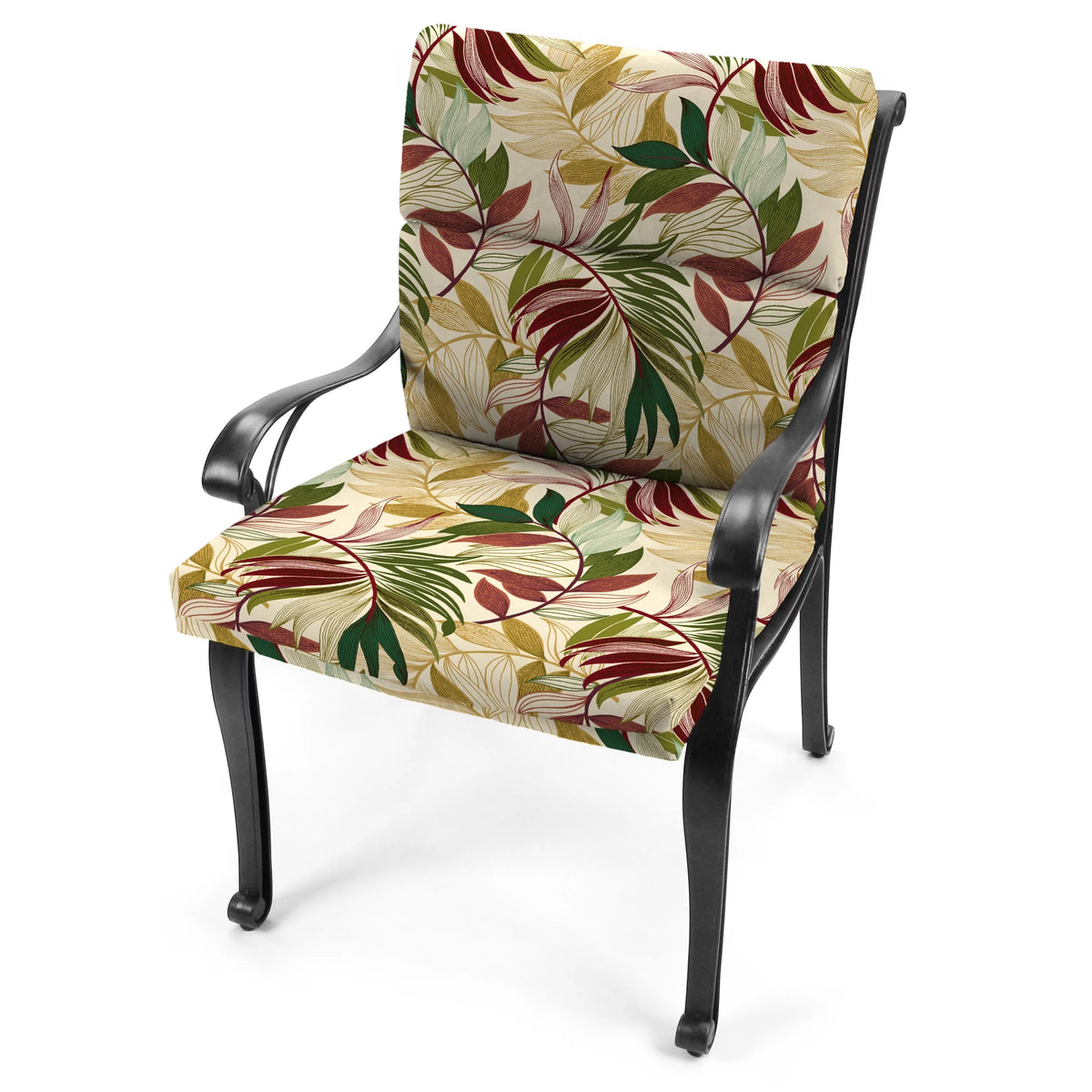 Beige Leaves Rectangular Outdoor Chair Cushion with Ties D1416