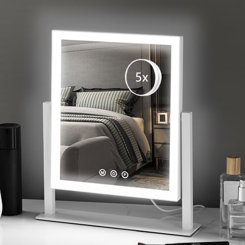 Lighted Makeup Mirror with 5X Magnification, 17.3in White L5433