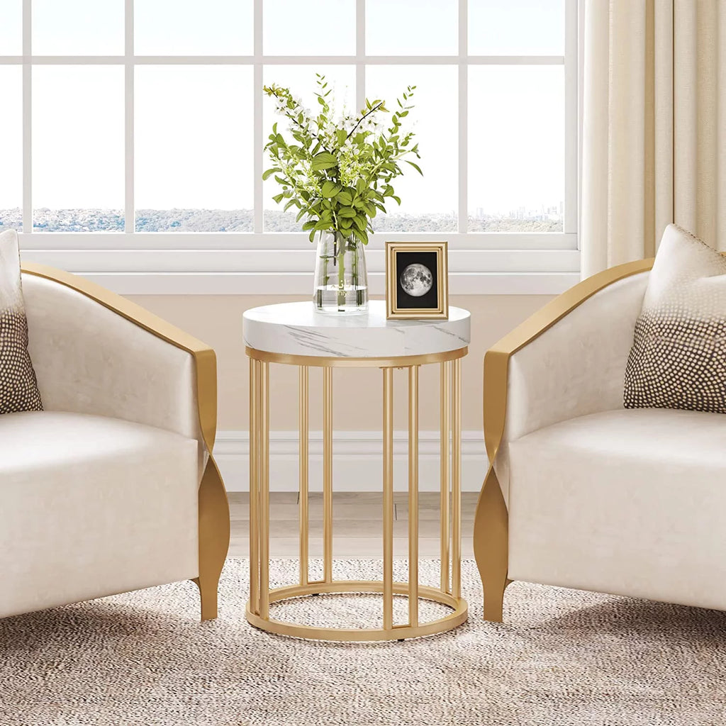 White Gold Round Wooden Nightstand H71308
