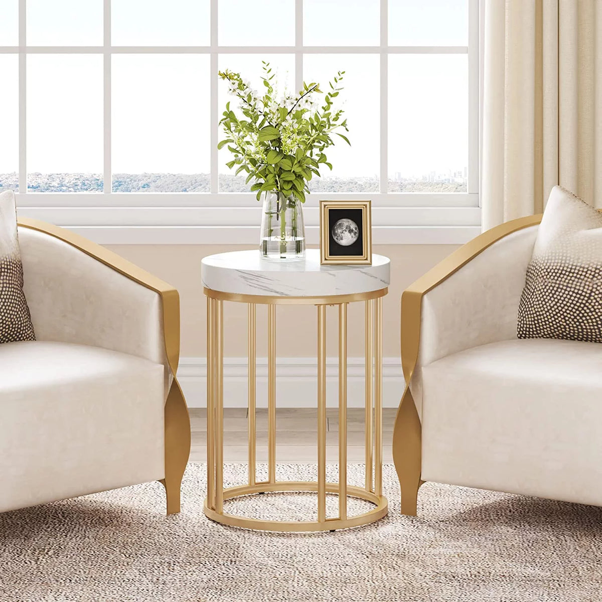 White Gold Round Wooden Nightstand H71308