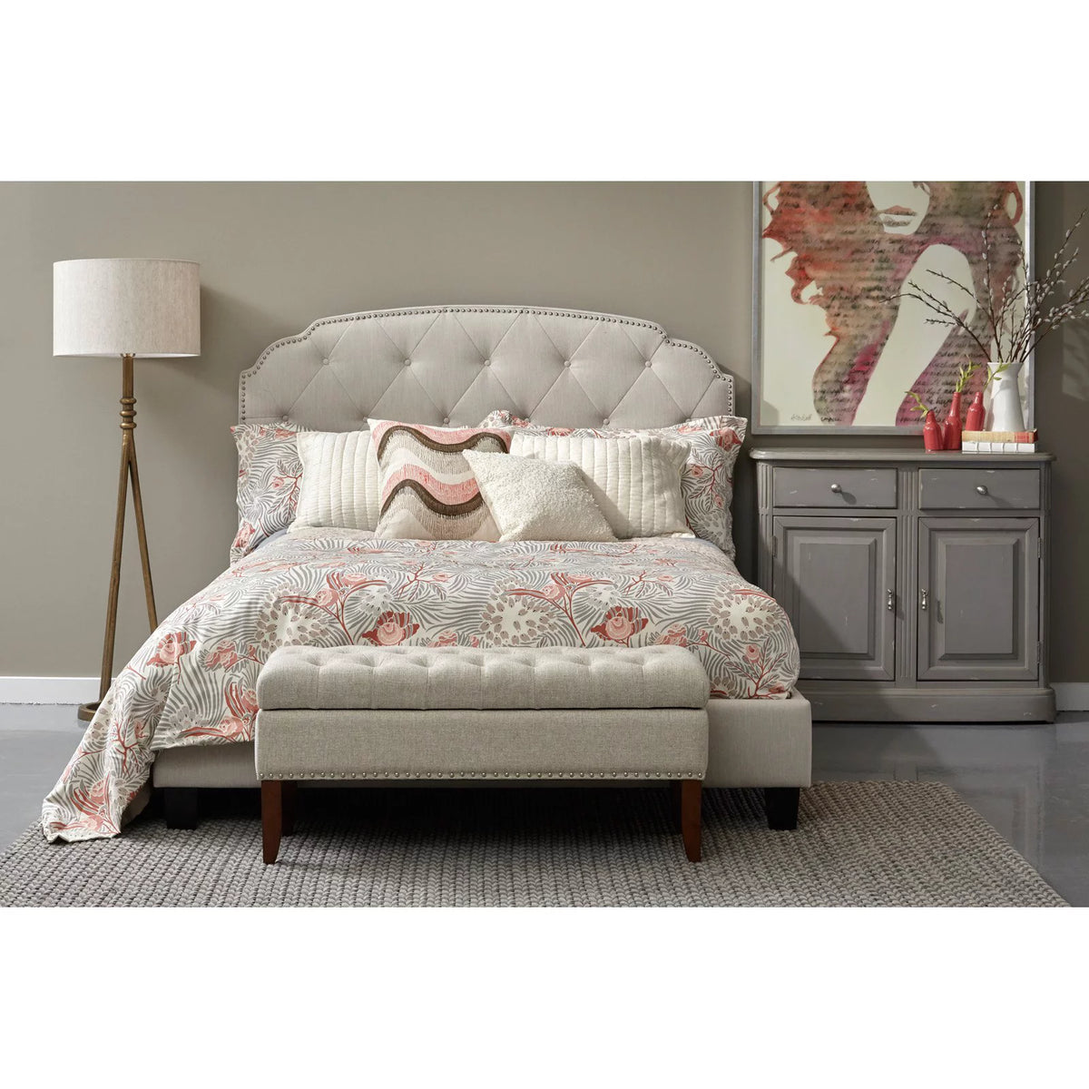 King All-In-One Shaped Corners Upholstered Bed N1858