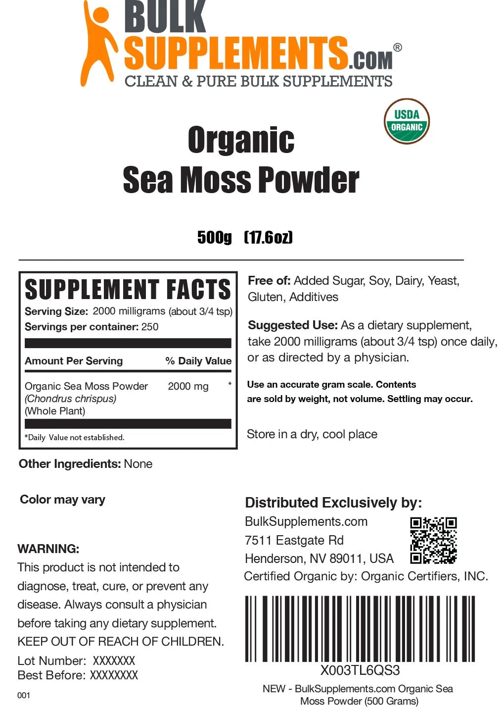 Irish Sea Moss Powder 2000mg 500g H304342