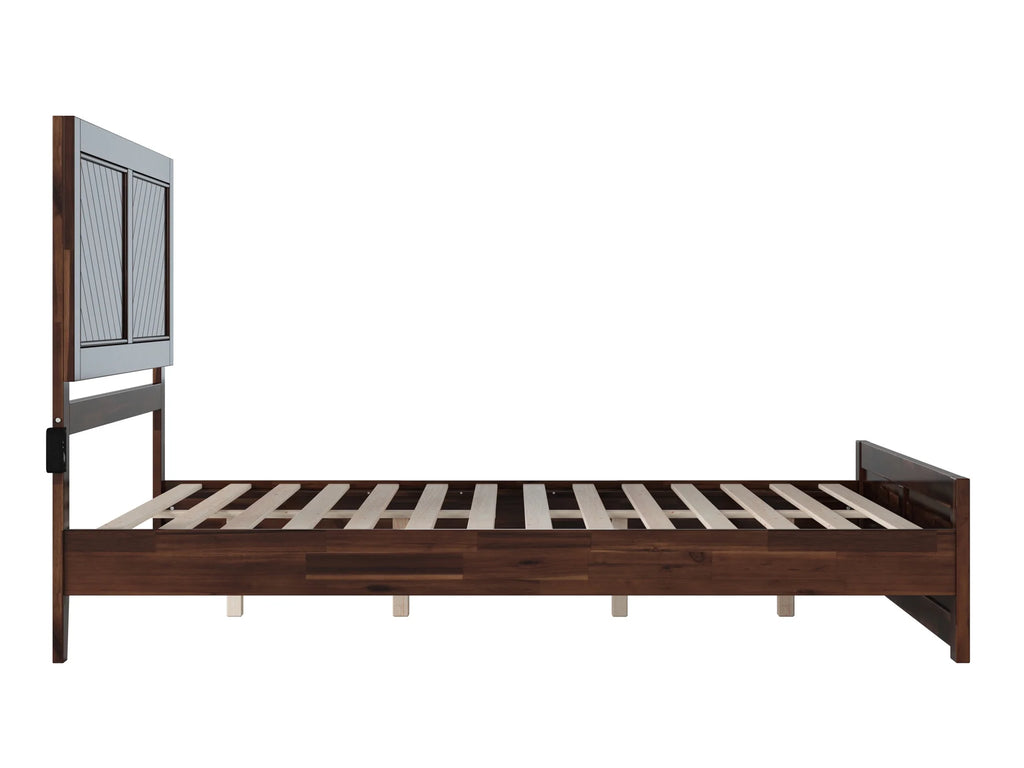 Queen Solid Wood Low Profile Platform Bed with Footboard, Walnut Y61264
