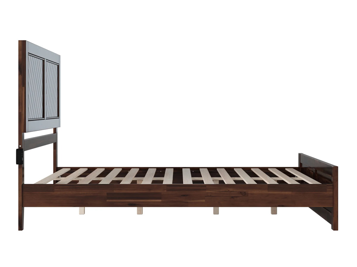Queen Solid Wood Low Profile Platform Bed with Footboard, Walnut Y61264