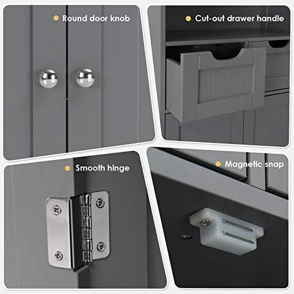 Grey Bathroom Floor Cabinet with 2 Doors and 2 Drawers D557