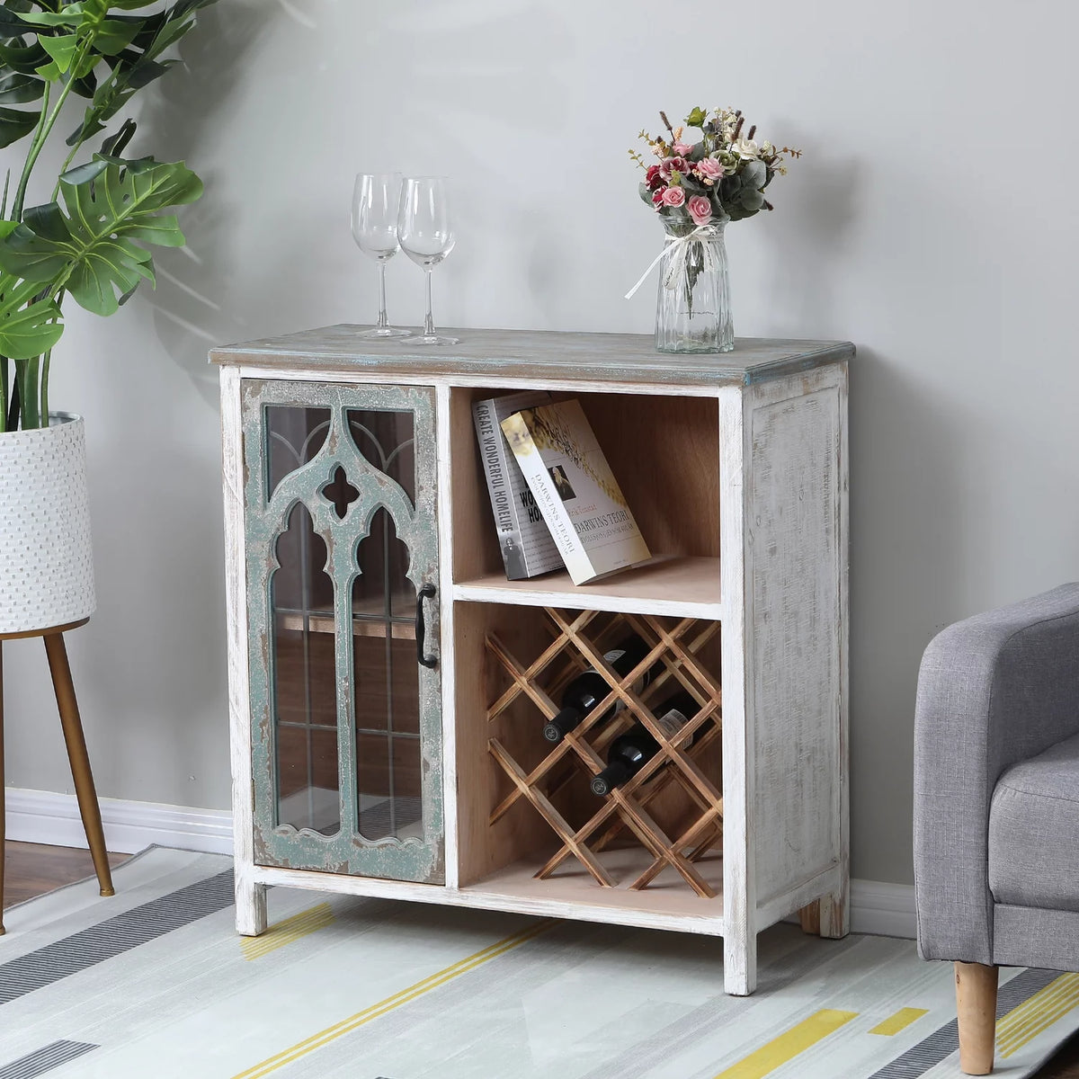 Wood 1-Door Storage Wine Cabinet K5572