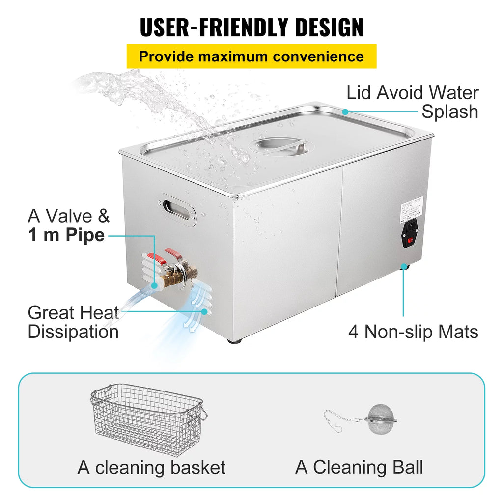 30L Ultrasonic Cleaner 304 Stainless Steel with Heater Timer D9095