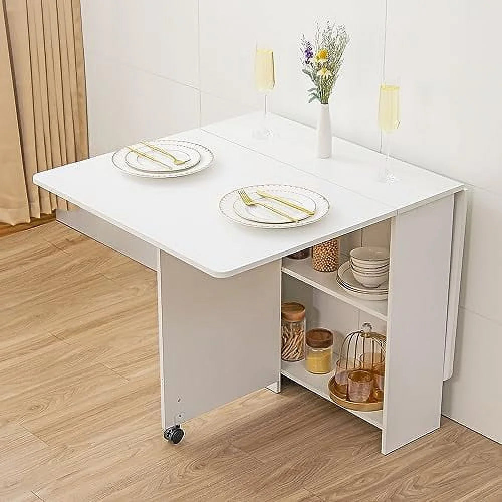 Folding Drop Leaf Dining Table with Racks White Marble T267