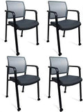 Grey Mesh Back Upholstered Fabric Seat Chairs with Wheels (4 Pack) X509748