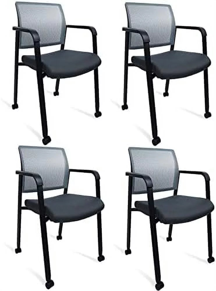 Grey Mesh Back Upholstered Fabric Seat Chairs with Wheels (4 Pack) X509748