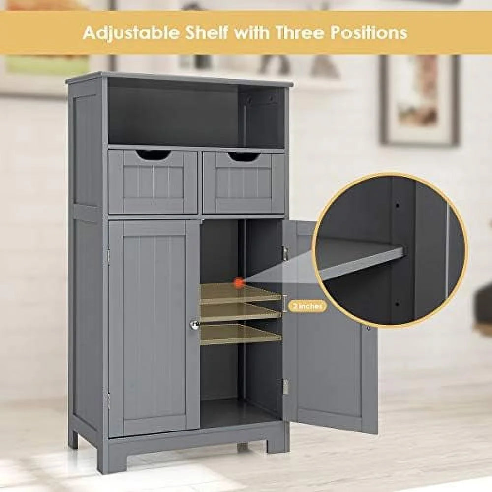 Grey Bathroom Floor Cabinet with 2 Doors and 2 Drawers D557