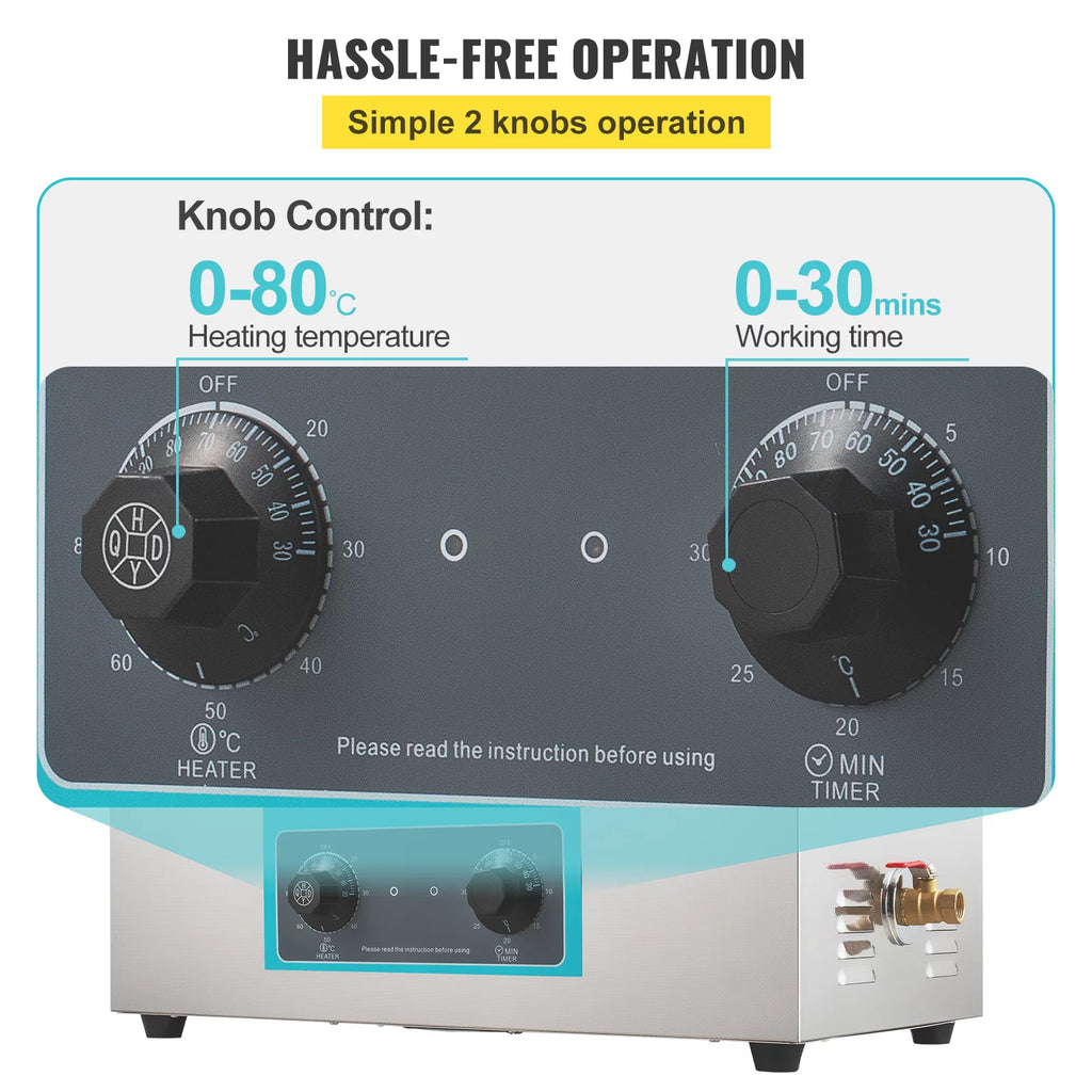 30L Ultrasonic Cleaner 304 Stainless Steel with Heater Timer D9095