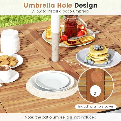 79-Inch Acacia Wood Oval Dining Table with Umbrella Hole W297450