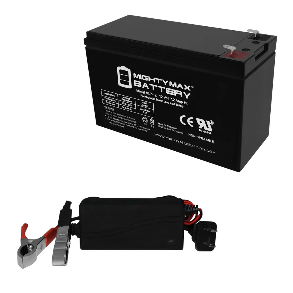 12V 7.2AH Replacement Battery + 12V 1Amp Charger U492