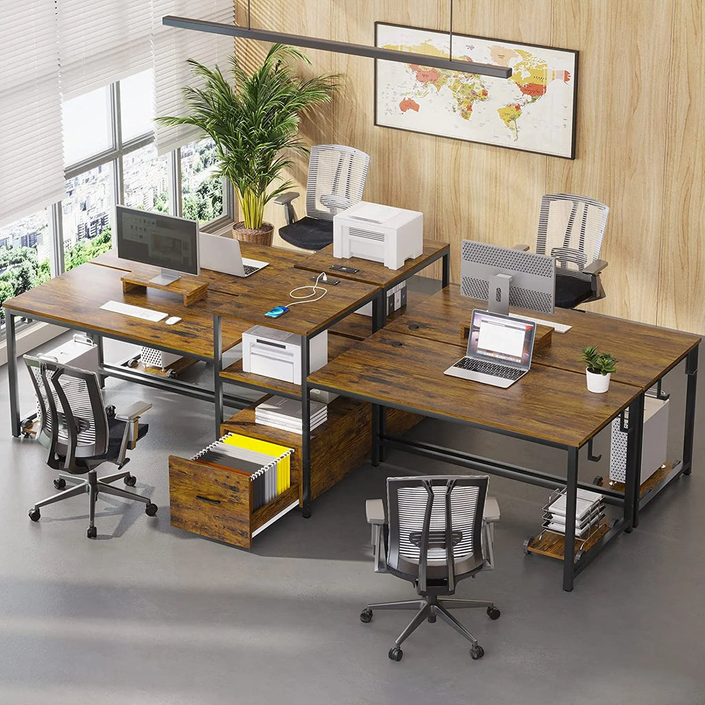 98" 2 Person Computer Desk with File Drawer & Power Strip H71257