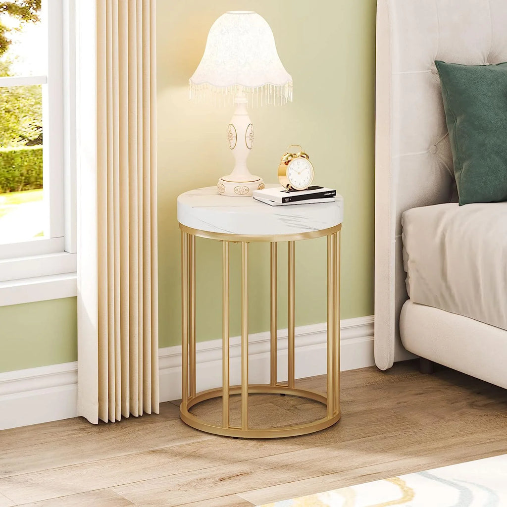 White Gold Round Wooden Nightstand H71308