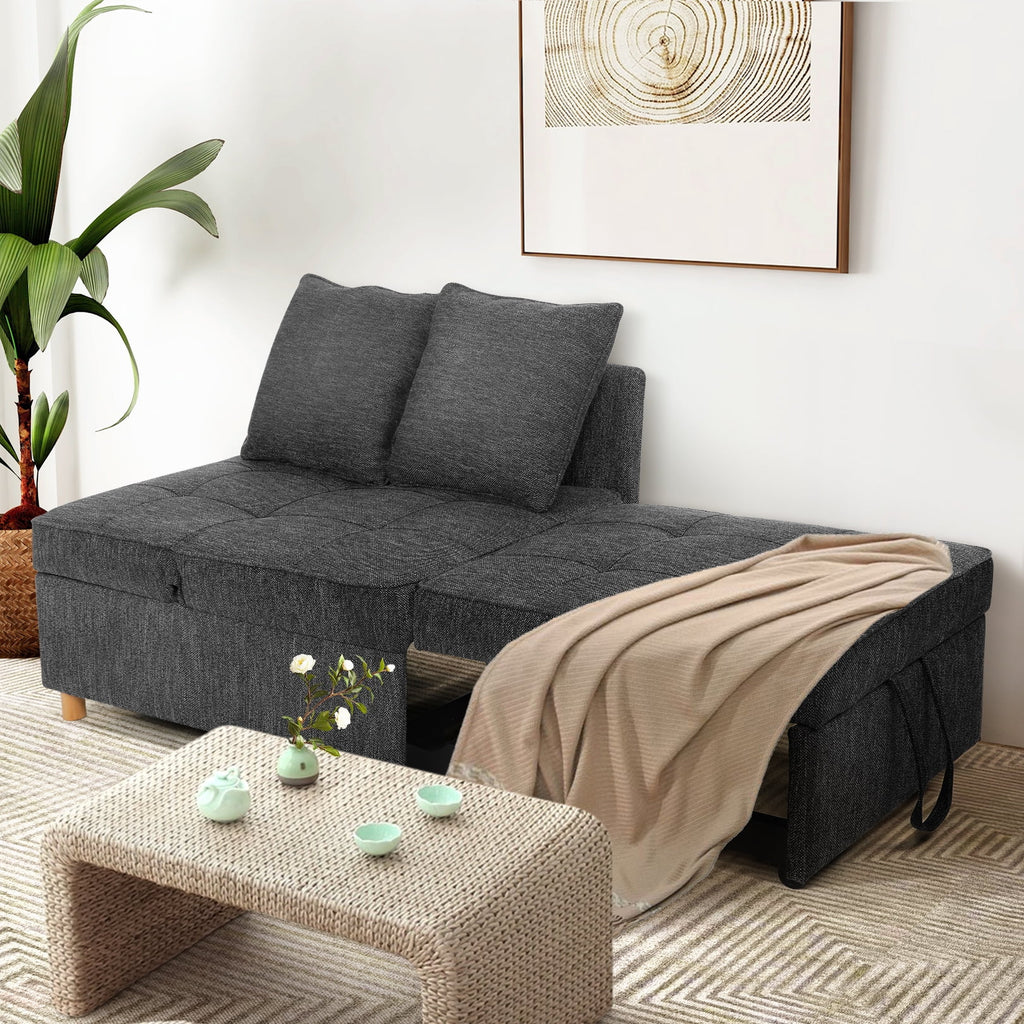 Black Convertible Sofa Bed Chair with 2 Pillows A35609