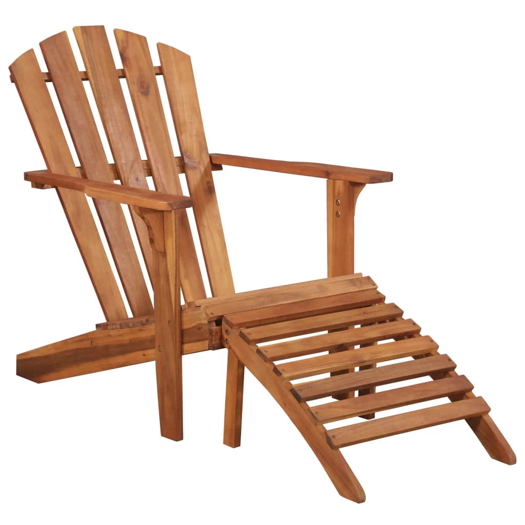 Brown Acacia Wood Adirondack Chair with Footrest J17376