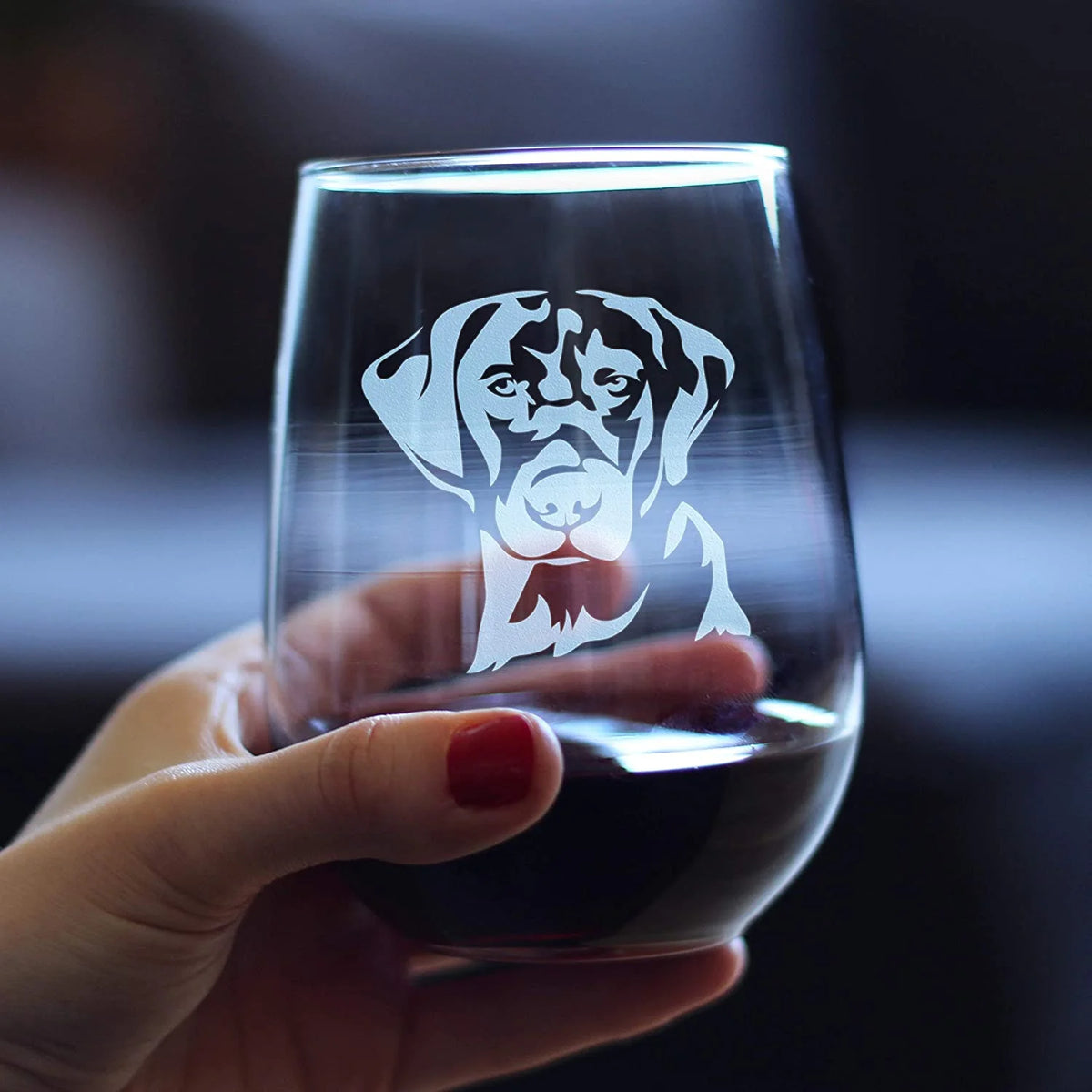 Black Lab Face Stemless Wine Glass Y3863