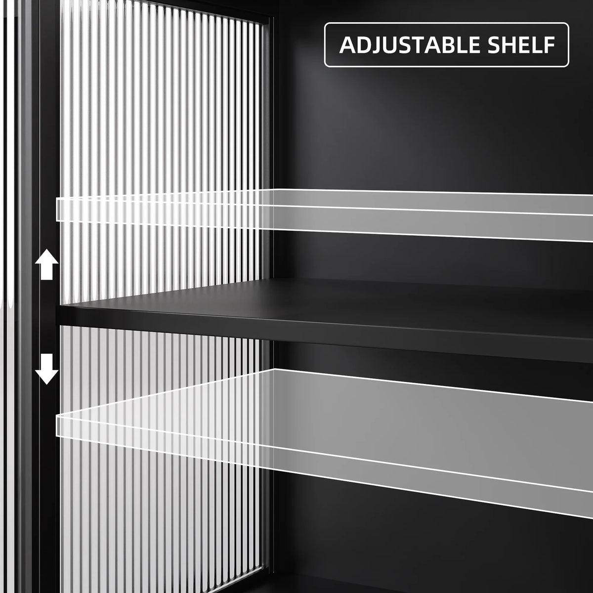 Black Fluted Glass Sideboard Storage Cabinet W198