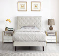 Beige Twin Upholstered Platform Bed Frame with Adjustable Headboard L174