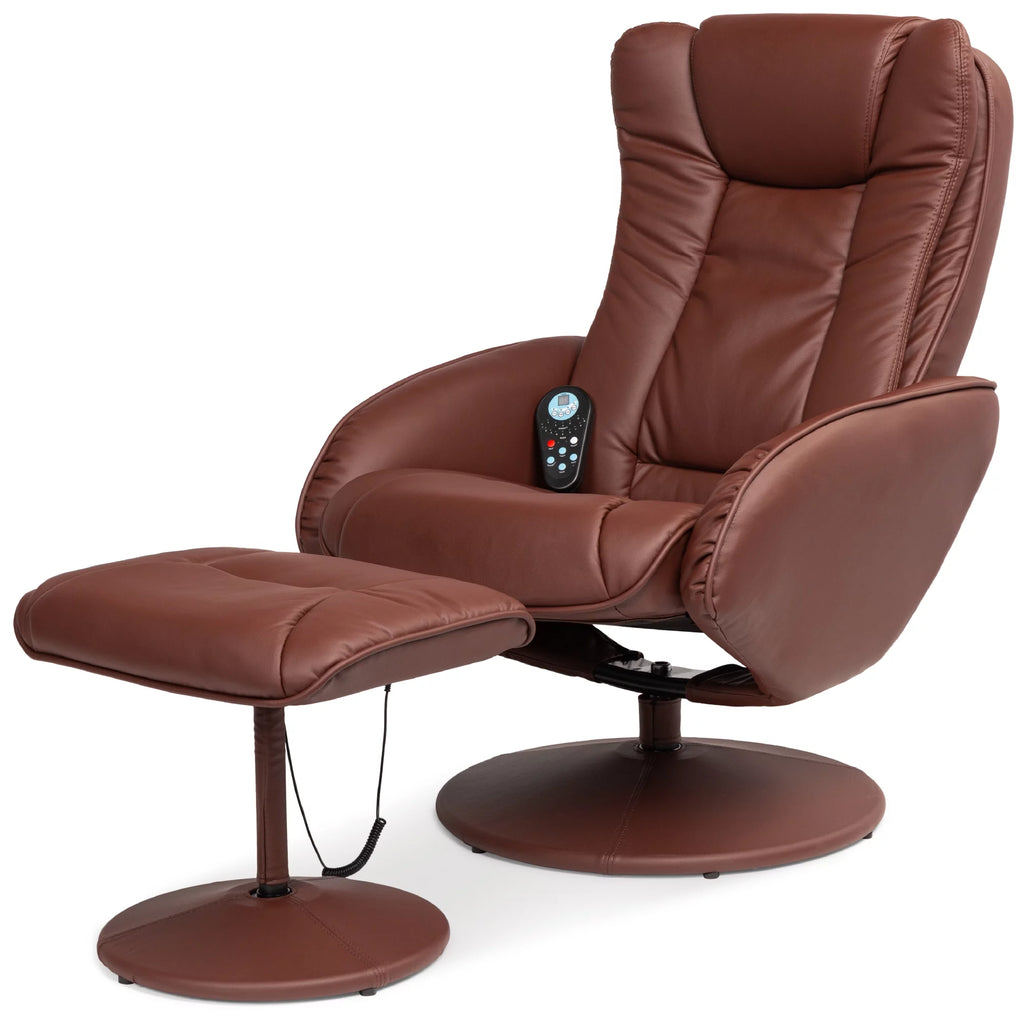 Brown Faux Leather Electric Massage Recliner Chair with Ottoman E650