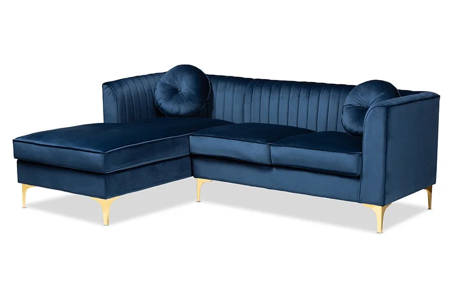 Navy Blue Velvet Sectional Sofa T6657